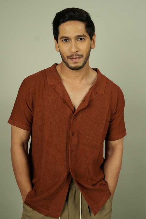 Men's Rust Ribbed Shirt | Modern Casual Resort Style
