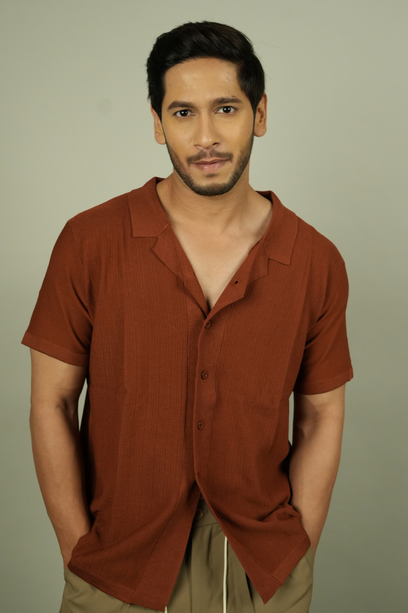 Men's Rust Ribbed Shirt | Modern Casual Resort Style