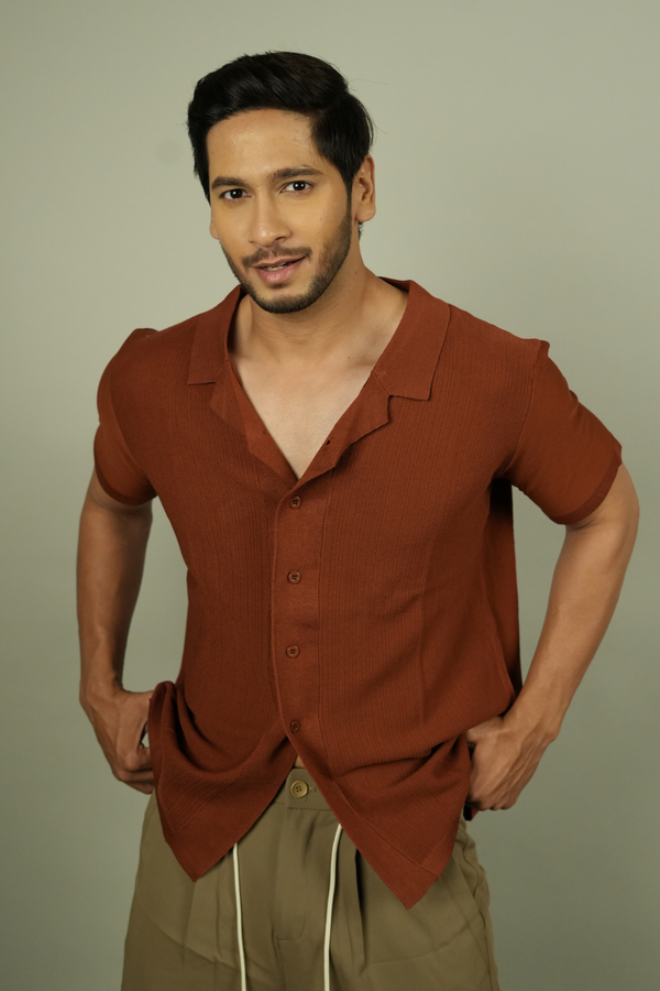 Men's Rust Ribbed Shirt | Modern Casual Resort Style