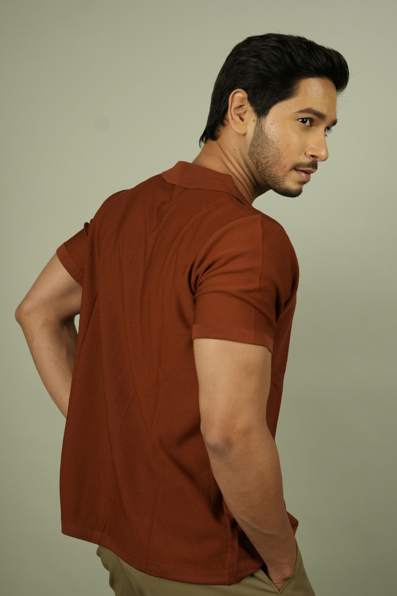 Men's Rust Ribbed Shirt | Modern Casual Resort Style