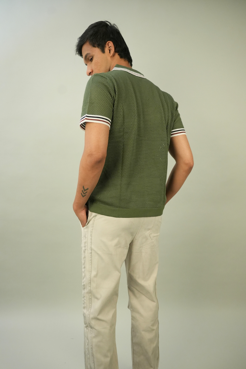 Olive Green Knitted Shirt For Men
