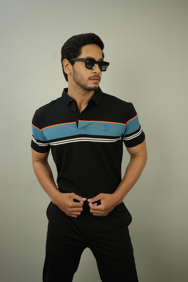 Men's Black Striped Polo TShirt | Modern Casual Style