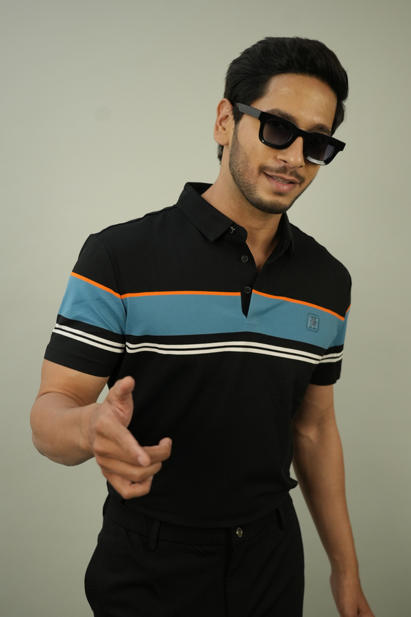 Men's Black Striped Polo TShirt | Modern Casual Style