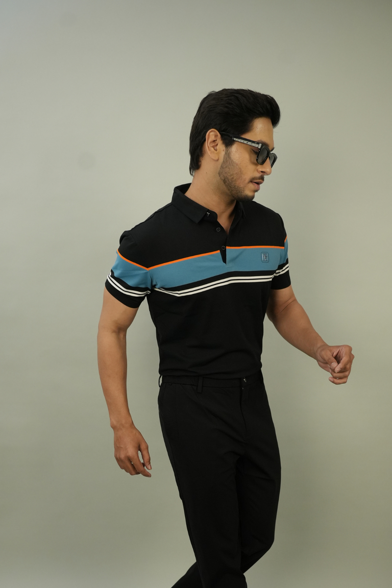 Men's Black Striped Polo TShirt | Modern Casual Style