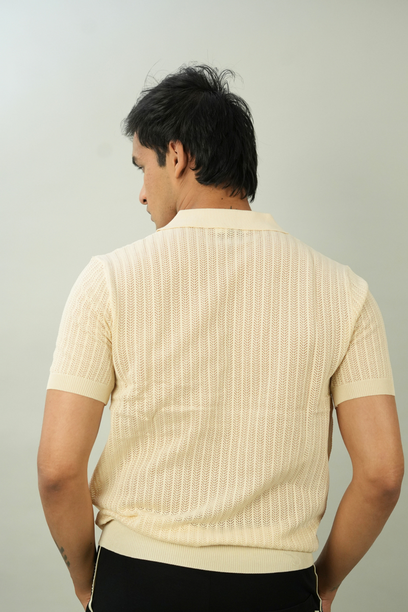 Men's Beige Ribbed Polo T-Shirt | Casual Style Genz Collection