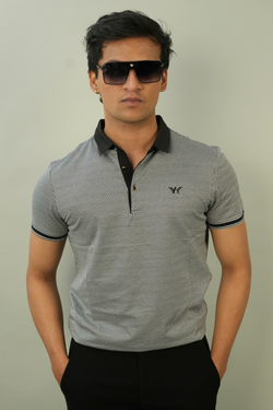 Men's Grey Patterned Polo TShirt | Modern Casual Style