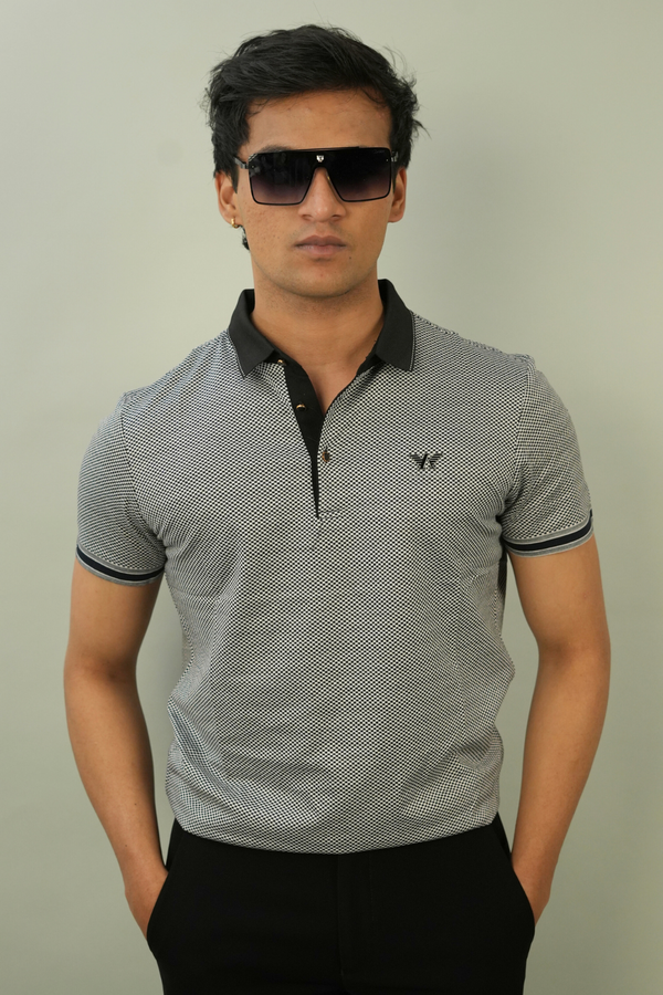Men's Grey Patterned Polo TShirt | Modern Casual Style