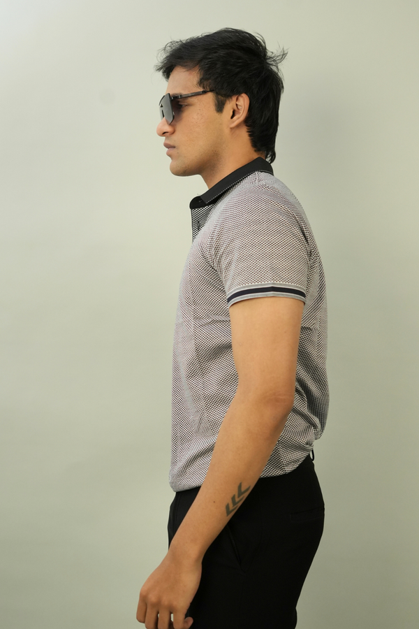 Men's Grey Patterned Polo TShirt | Modern Casual Style