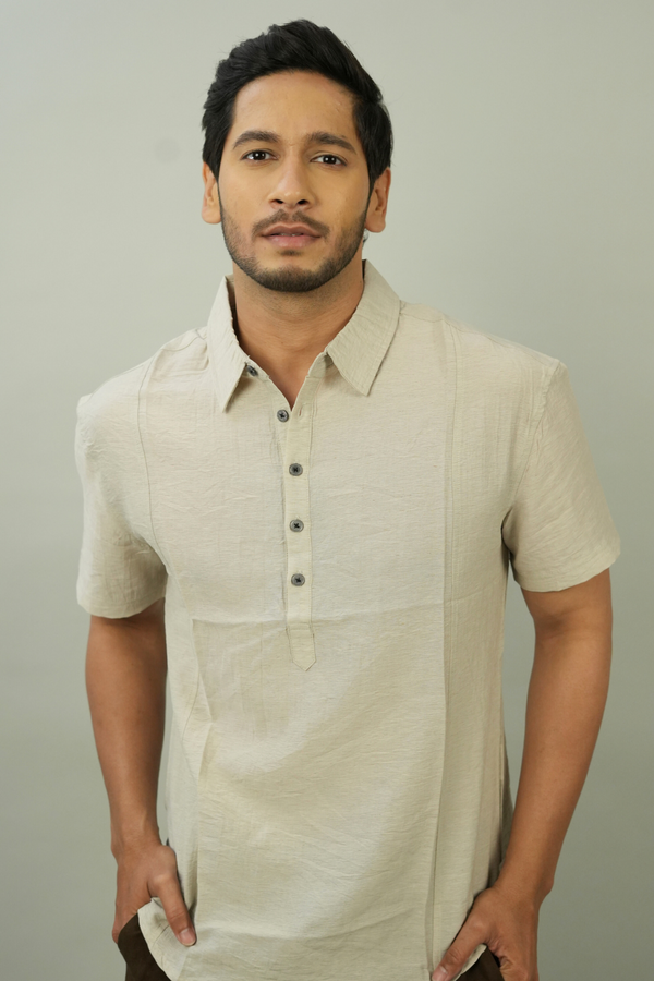 Men's Beige Linen T-Shirt | Modern Casual Style
