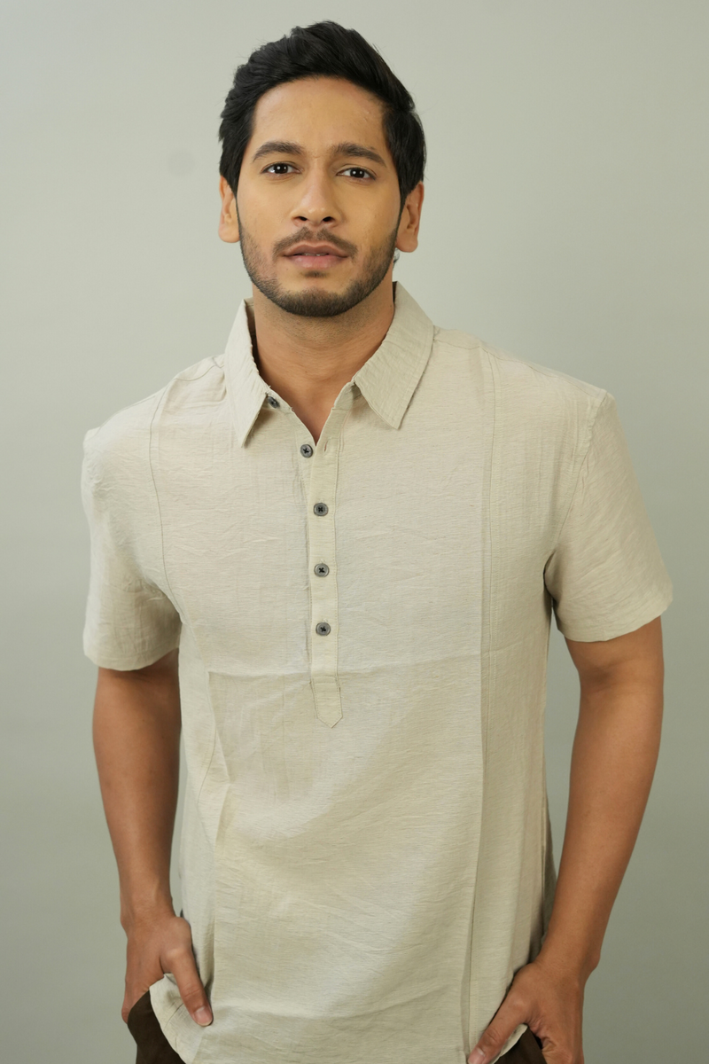Men's Beige Linen T-Shirt | Modern Casual Style