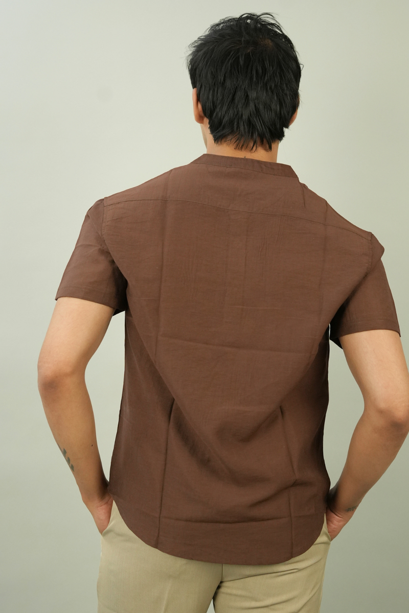 Men's Brown Henley TShirt for Men | Casual Style Short Collar Tshirt