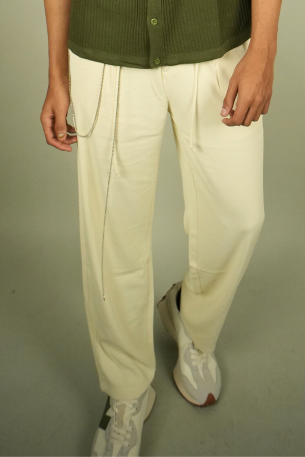 Mens Stylish Cream Trousers with Drawstings for Party wear