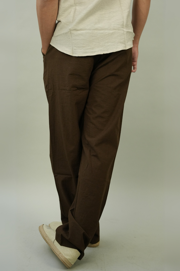 Dark Brown Cotton Linen Trousers for Casual Wear