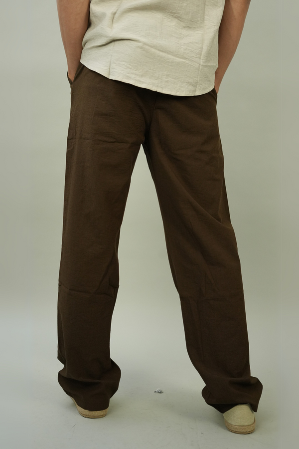 Dark Brown Cotton Linen Trousers for Casual Wear